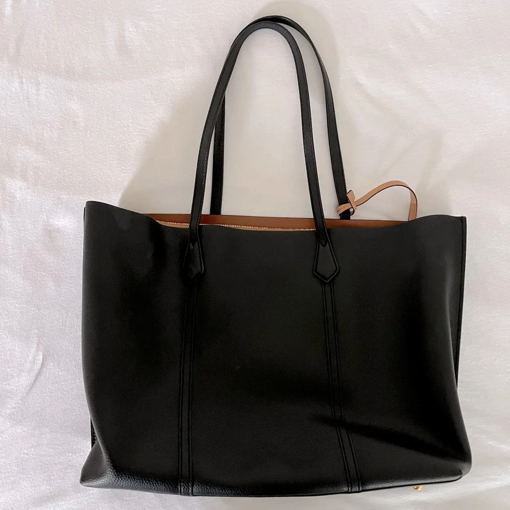 Tory Burch Black Leather Tote with Tan Accent